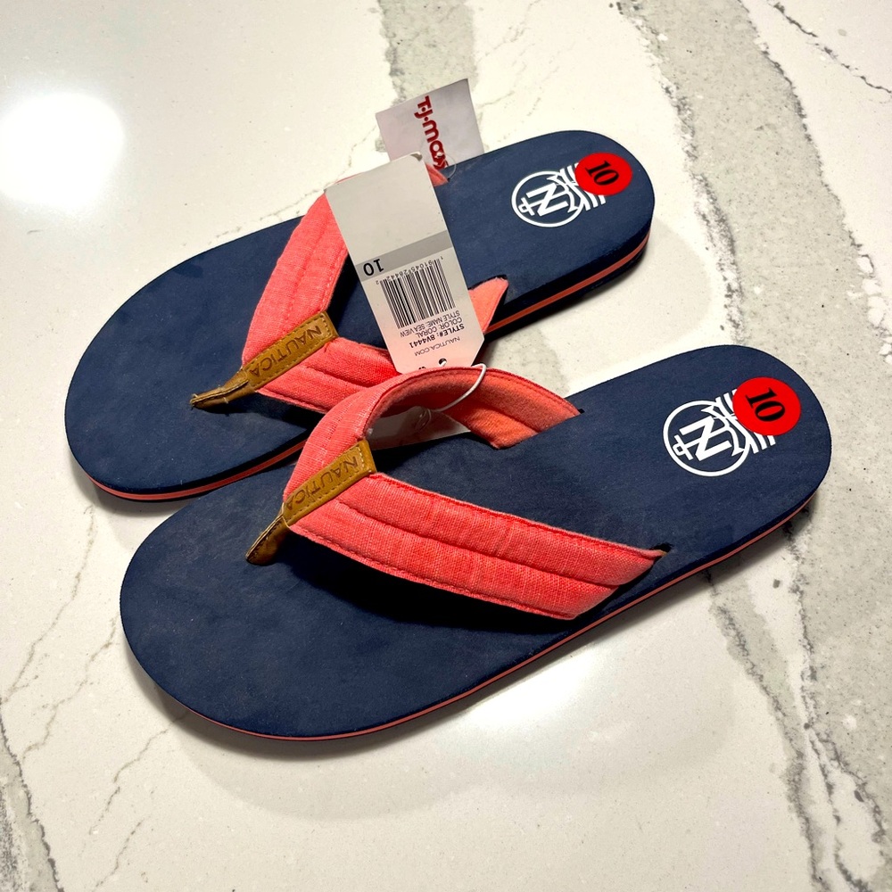 NWT Nautical coral sea view flip flops women’s size 10